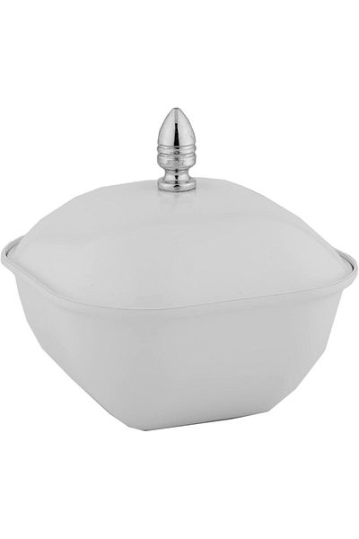 ALSAIF Iron Serving Bowl With Cover, Square Shape By , Size: Large, Color: Ivory White/chrome