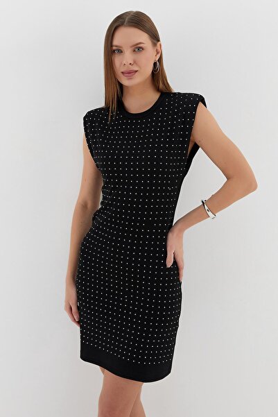 Shopping Shop Taş Baskılı Elbise SIYAH