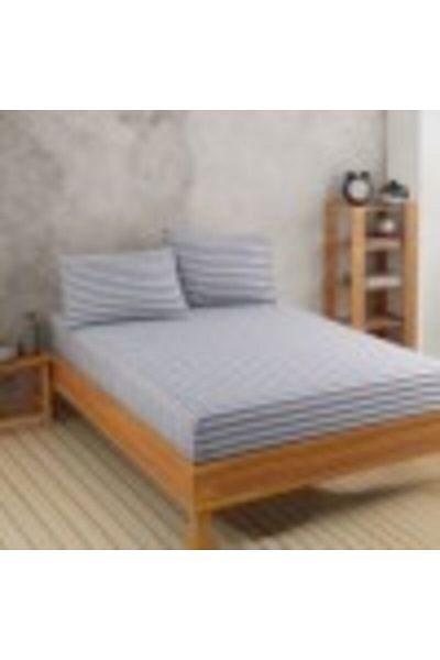 Enlora Home Bed cover set with elastic and 2 pillowcases, 65% cotton and 35% polyester, 160x200cm, light gray with d