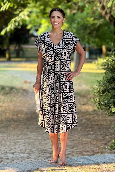 Nevin Kaya Moda Rochie de culoare crem cu model Afitap