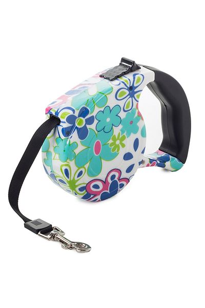 zola Lesa mecanica pentru caini,5 m, greutate maxima suportata 15 kg, alba cu floricele