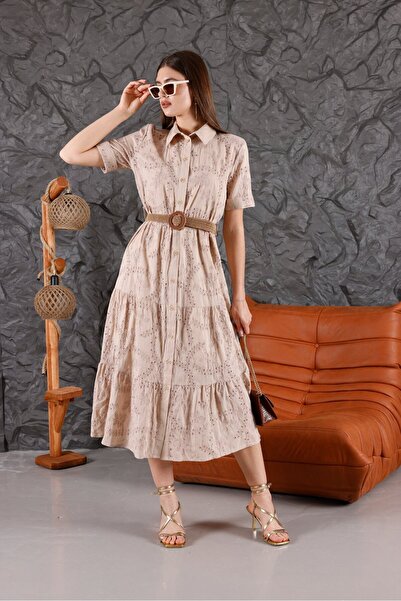 Pulli Collection Lined Scallop Fabric Shirt Dress