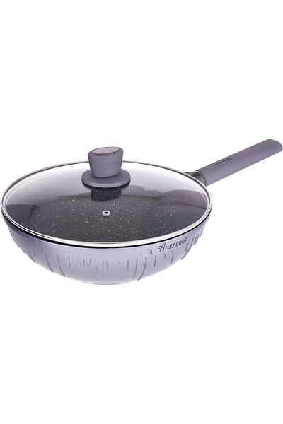 ALSAIF Non-stick Aluminum Frying Pan With Glass Lid By Al Saif - Size: 28 9.5 Cm, Color: Silver