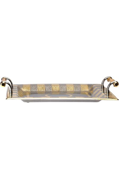 ALSAIF Square Stainless Steel Tray With Gold Design Material 201