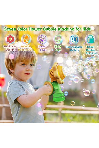 Generic Sunflower Bubble Machine for Kids – 5000+ Bubbles, Rechargeable, Night Light, Party Gift Set
