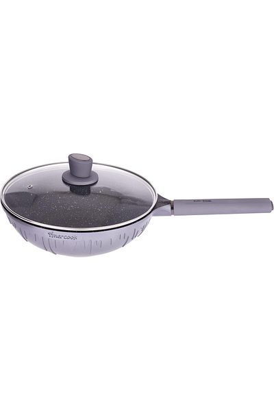 ALSAIF Non-stick Aluminum Frying Pan With Glass Lid By Al Saif - Size: 28 9.5 Cm, Color: Silver