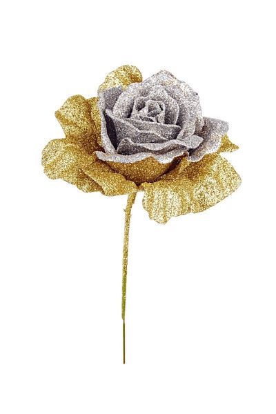 Bizzotto Trandafir Artificial Cu Sclipici Argintiu Auriu Ayres 10x4x20 Cm