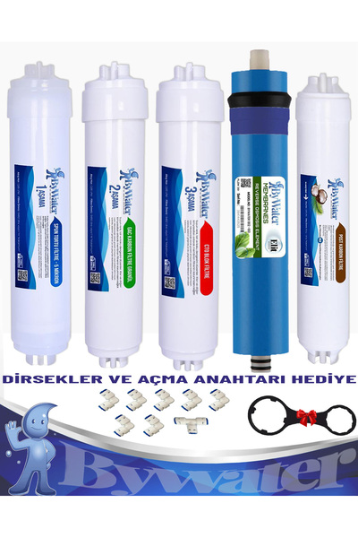 ByWater 5 Aşamalı Coconut Karbonlu 5 Li Inline Filtre Seti 100gpd Yüksek Tds ...