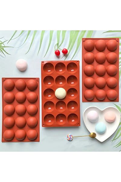 Siliko World 15-Piece Hemisphere Muffin, Chocolate, Cake Mold, Silicone 5cm