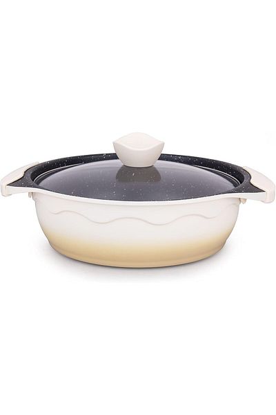 ALSAIF Shallow Aluminum Nonstick Pot With Glass Lid - 26cm, Pearly White Gradient