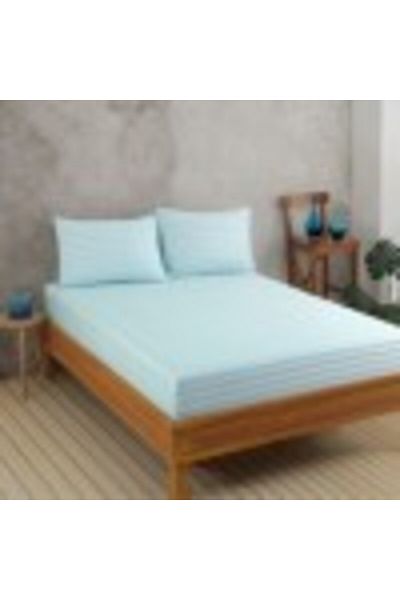 Enlora Home Set husa de pat cu elastic si 2 fete perna, bumbac 65% si poliester 35%, 160x200cm, verde menta cu d