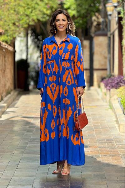Nevin Kaya Moda Rochie cămașă cu model Alice portocalie