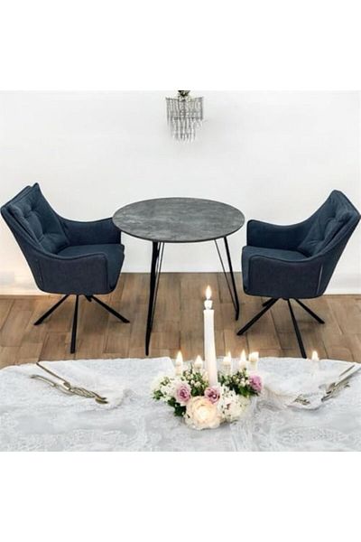 l'elefante 2-Seater Tea Table Set with Cushioned Chairs – Modern Wooden Coffee Table with Steel Frame – Com