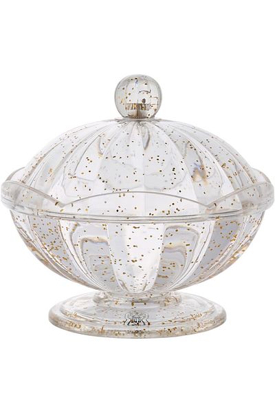 ALSAIF Premium Acrylic Round Date Bowl - ALSAIF, 14 cm, Transparent/Gold Dotted