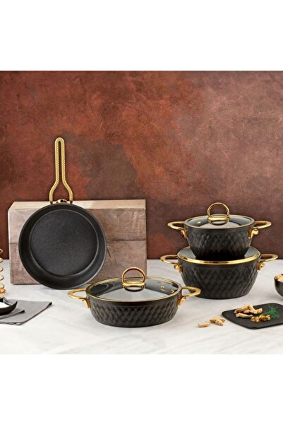 ÖZLİFE Inci 7 Parça Granit Tencere Seti Siyah