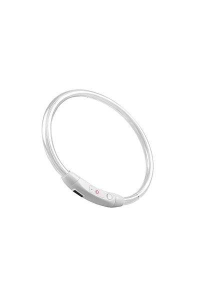 zola Zgarda LED caini/pisici, USB, 3 moduri iluminare, cauciuc, rezistenta apa, 47 cm, ajustabila, alba