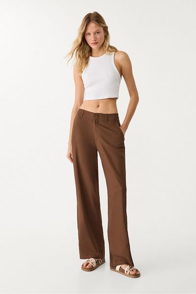 Stradivarius Flowing linen blend straight-leg trousers
