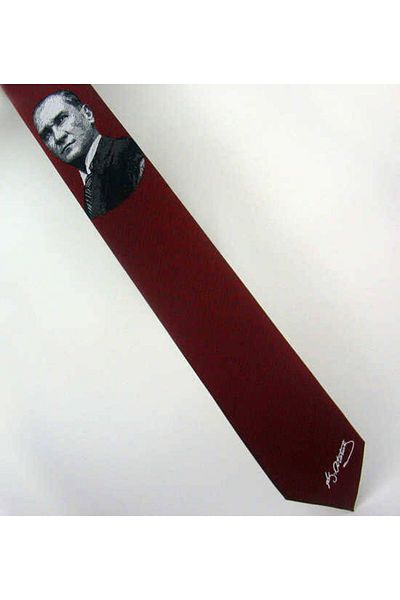Gaffy Ataturk and Signature Patterned Woven Claret Red Tie - Ak-26