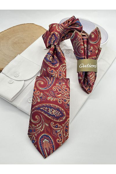Gutiero Classic Tie with Tile Paisley Patterned Handkerchief