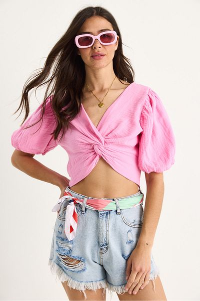 Bianco Lucci Γυναικεία μπλούζα με μπαλόνι Crop Muslin 1004-1 60283344