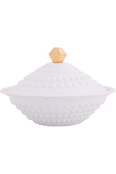 ALSAIF Steel Date Dish With Lid By , Size: 13 Cm, Color: White/gold