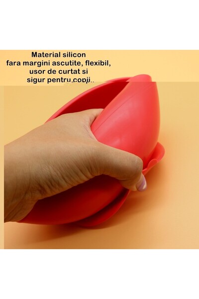 The Hub Set 2 piese diversificare bebelusi si copii din silicon, bol cu ventuza, lingurita din lemn si