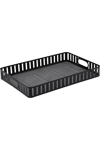 ALSAIF Rectangular Serving Tray With Side Handles, Plastic, Black By