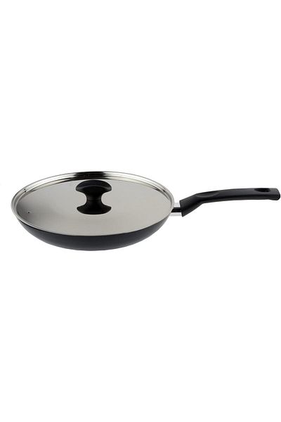 ALSAIF Vetro Fry Pan Non Stick With Stainless Steel Lid Size: 28x5cm Color: Black K797005/2/28bk