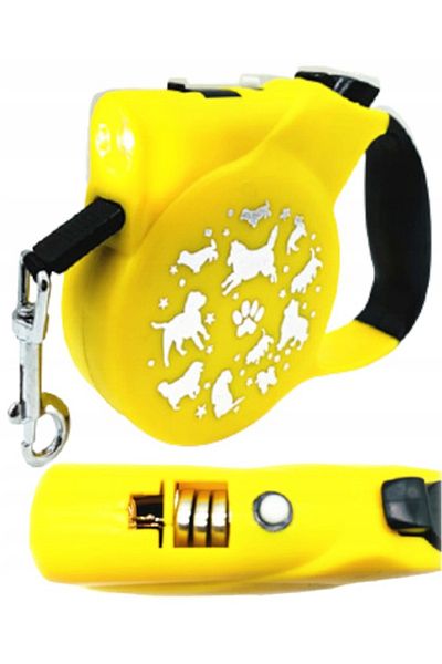 zola Lesa mecanica pentru caini, cu lanterna, 3m, greutate maxima 15 kg, galbena