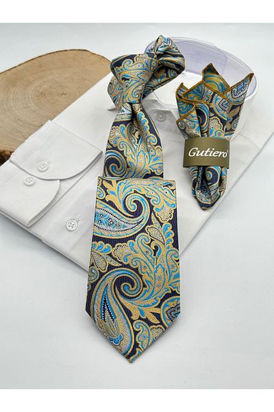 Gutiero Classic Tie with Smoked Paisley Patterned Handkerchief