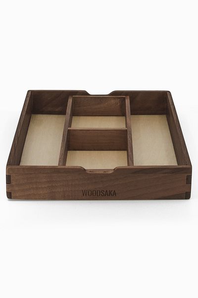 Woodsaka Yoi Adjustable Desktop Organizer & Accessory Box - Walnut - 32.2cm X 26.2cm X 4cm