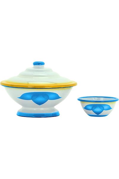 ALSAIF Iron Date Bowl By Enamelware, 16cm With Seed Bowl 8.5cm, Leaf Pattern, Multicolor, Set Of 2