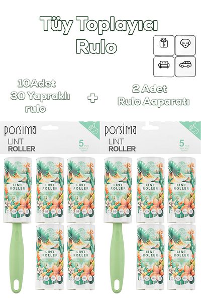 Porsima 3107 Cat Dog Hair Collector Roller + 10 Rollers + 2 Holders Total 300 Sheets Green