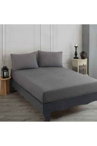 Enlora Home Bed sheet set with elastic and 2 pillowcases, 65% cotton and 35% polyester, 160x200cm, grey