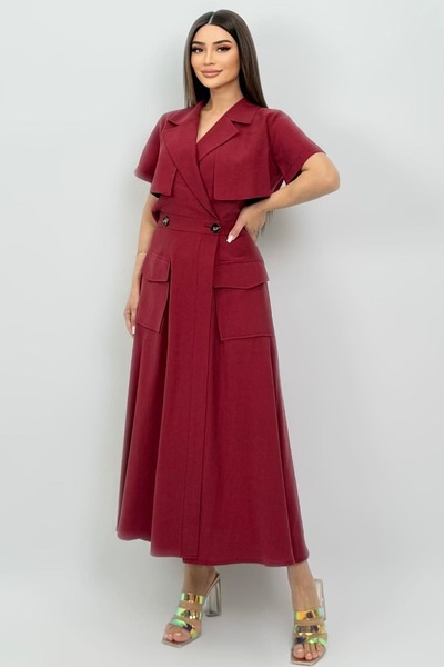 FEVER Kruvaze yakalı tencel elbise