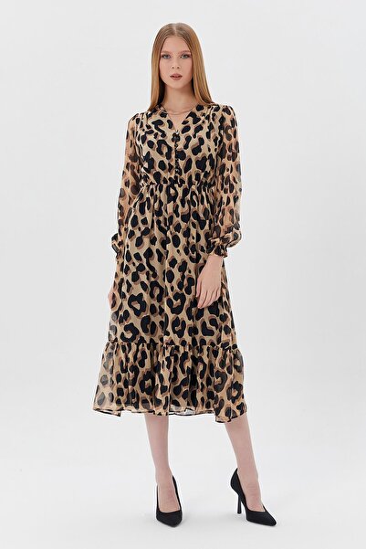 Shopping Shop Desenli Tül Elbise LEOPAR