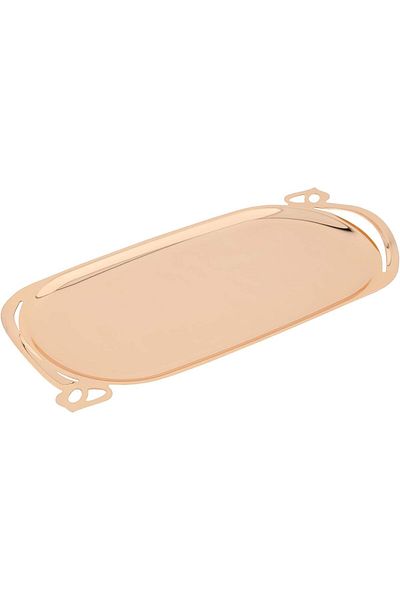 ALSAIF Easy Handle Metal Tray (SIZE: M 41.9 19 CM), Color: Full Gold, Golden, By