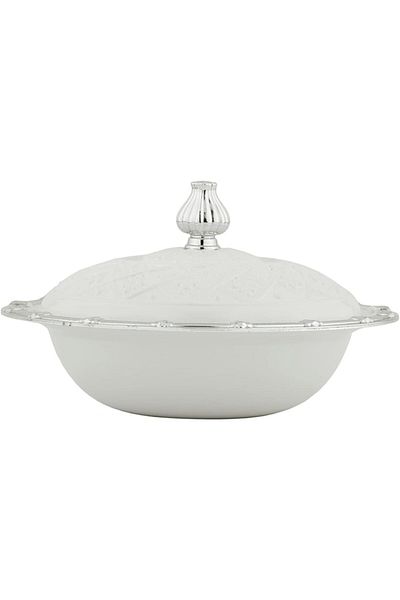 ALSAIF K3941153/nw Metal Date Bowl With Cover And Knob, 11 Cm X 11 Cm Size, Nickel/white