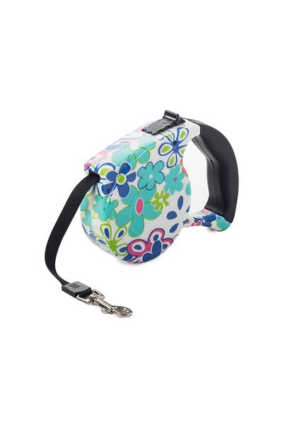 zola Lesa mecanica pentru caini,5 m, greutate maxima suportata 15 kg, alba cu floricele