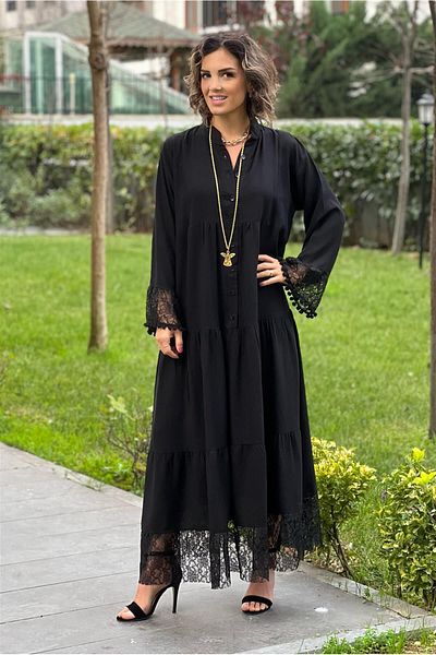 Nevin Kaya Moda فستان دانتيل رومانسي أسود اللون