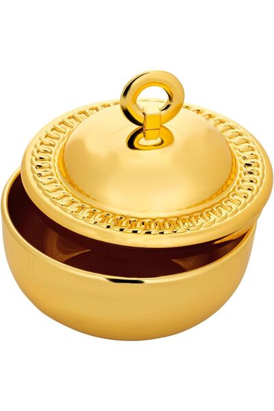 ALSAIF Round Bowl With Lid By , Keeps Food Fresh And Clean For Serving Dates Or Snacks, Size M, Gold