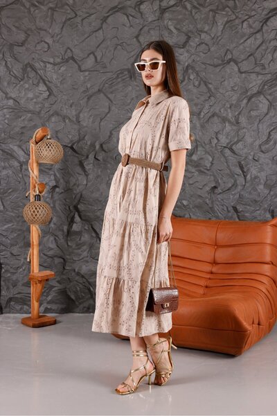 Pulli Collection Lined Scallop Fabric Shirt Dress