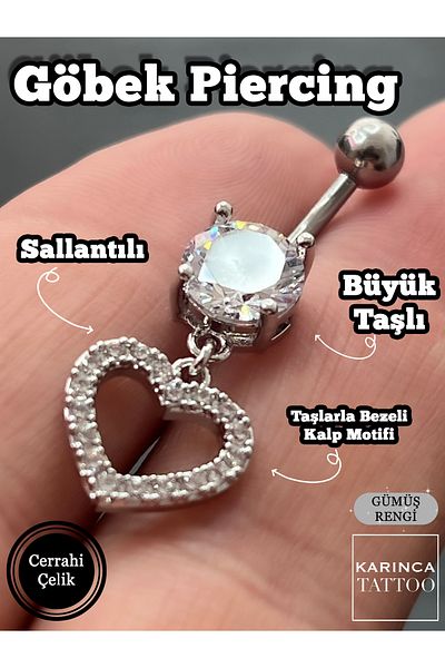 Karınca Piercing Heart Dangle Stone Belly Piercing