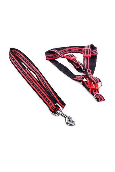 zola Ham si lesa pentru caini, reflectorizante, rosu/negru, curele reglabile, lungime lesa 125 cm
