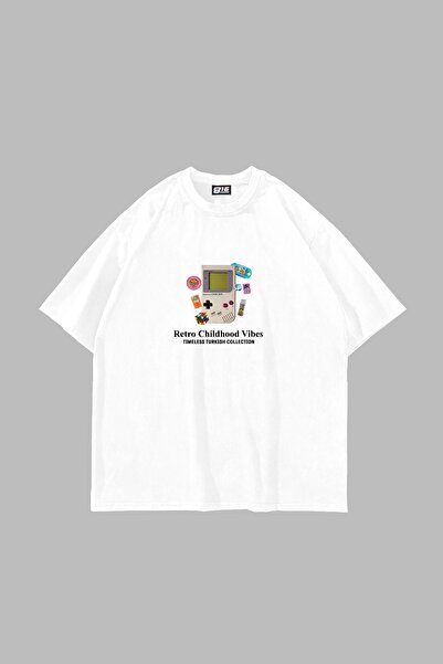 Bak Moda Retro Childhood Vibes Štampano Oversize kroj Unisex bela majica