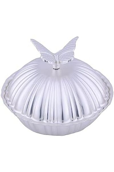 ALSAIF Butterfly Design Tamar Bowl With Lid By - Small, Matte Silver