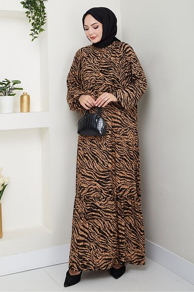Bestenur Disra Half Button Woven Viscose Dress 1521 - Mink