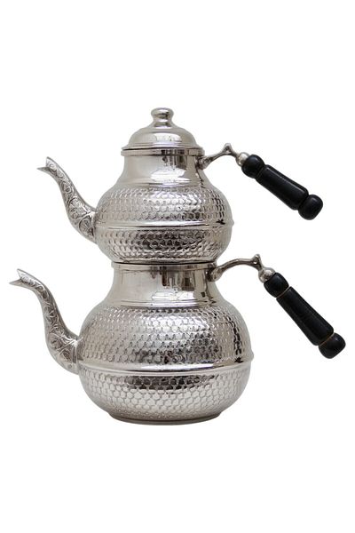 ANTEPSEPETİ Copper Silver Plated Heavy Teapot with Honeycomb