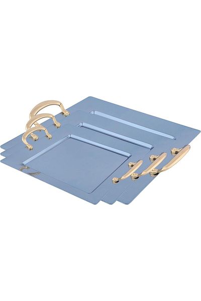 ALSAIF 3-pieces Serving Tray Set, Modern And Elegant Design That Adds Touch To Any Space, Blue/gold