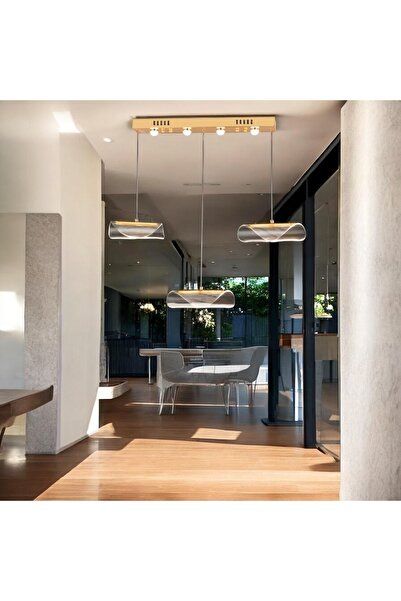 burenze Modern Tasarım Vegas Led Avize Üçlü Sıralı Ledli Gold Sarı